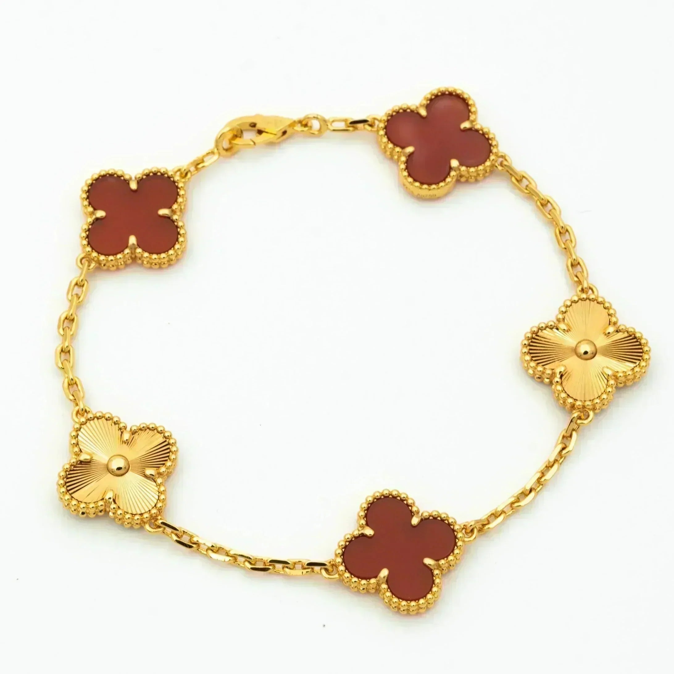 CLOVER  5 MOTIFS CARNELIAN GOLD BRACELET